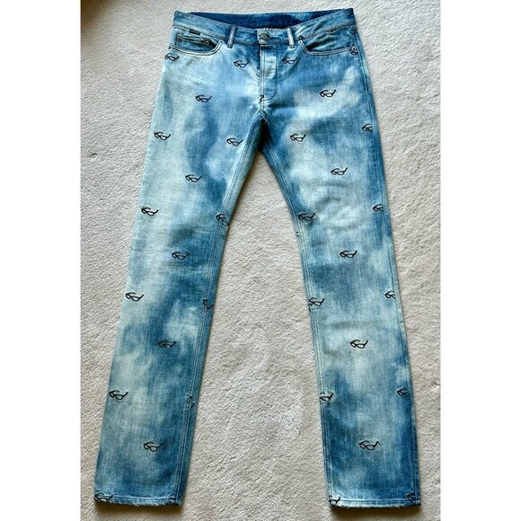 VIKTOR & ROLF Slim COTTON Denim JEANS w/All-Over Embroidered Motif SIZE 32 US